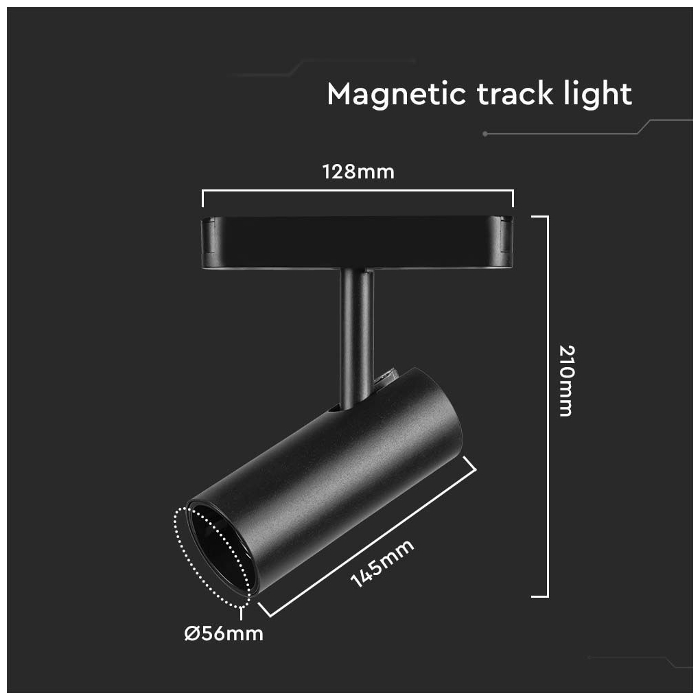 V-TAC LED μαγνητικό spot φωτιστικό ράγας ultra thin 48V 20W SMD 6400K ψυχρό λευκό μαύρο σώμα SKU 10256