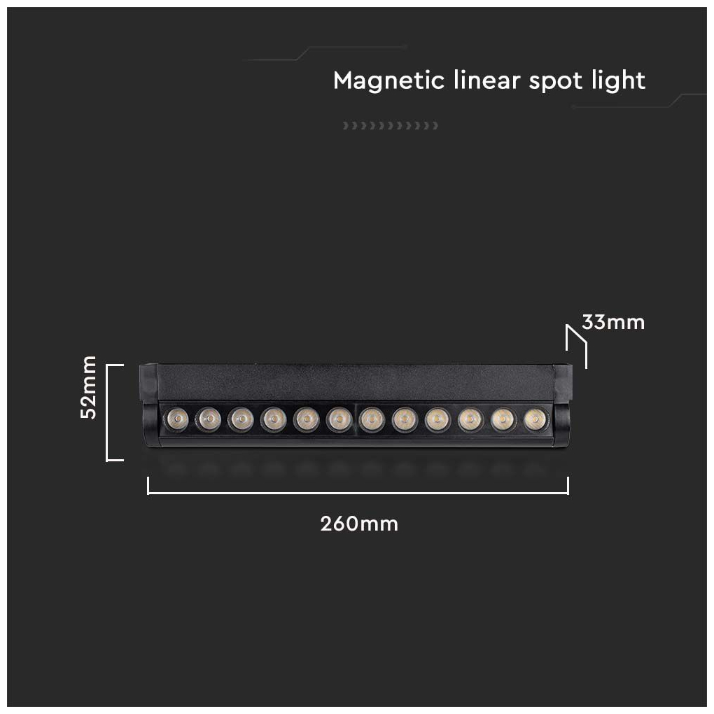 V-TAC LED μαγνητικό φωτιστικό ράγας 48V 12W SMD 3000K θερμό λευκό μαύρο σώμα ρυθμιζόμενο SKU 10261