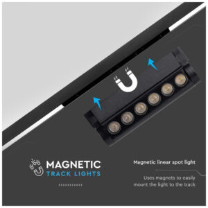 LED μαγνητικό φωτιστικό ράγας 48V 5W SMD 3000K θερμό λευκό μαύρο σώμα ρυθμιζόμενο V-TAC SKU: 10258