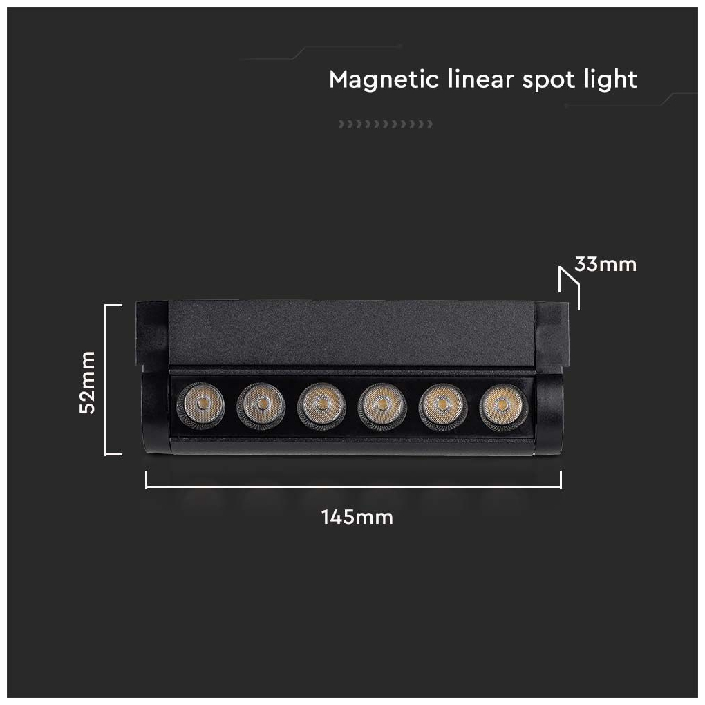 V-TAC LED μαγνητικό φωτιστικό ράγας 48V 5W SMD 4000K φυσικό λευκό μαύρο σώμα ρυθμιζόμενο SKU: 10257