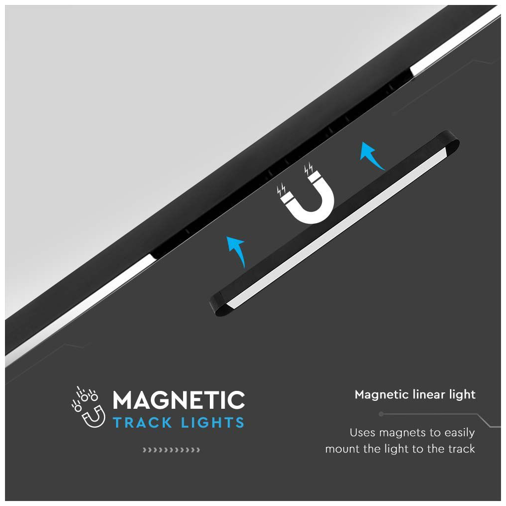 V-TAC LED μαγνητικό φωτιστικό ράγας ultra thin 48V 18W SMD 4000K φυσικό λευκό μαύρο σώμα SKU:10245