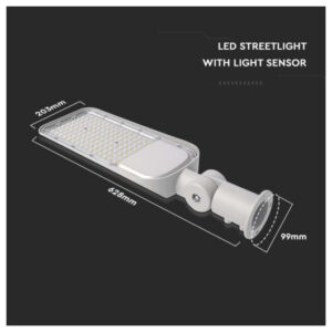V-TAC LED φωτιστικό δρόμου Samsung SMD 150W 6500Κ ψυχρό λευκό με ρυθμιζόμενο αντάπτορα & αισθητήρα μέρα/νύχτα 110lm/W SKU: 20437