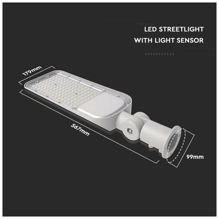 V-TAC LED φωτιστικό δρόμου PRO Samsung Chip με Αισθητήρα Φωτός 100W 11000lm 6400Κ Γκρί – 20435