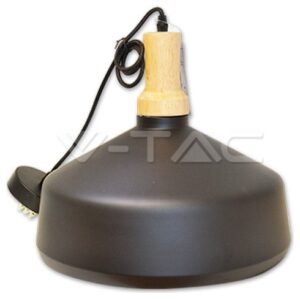 Κρεμαστό Φωτιστικό V-TAC Μεταλλικό Μεγάλο Καπέλο Μαύρο με Ξύλινη Βάση και ντουί Ε27 Φ350 3766