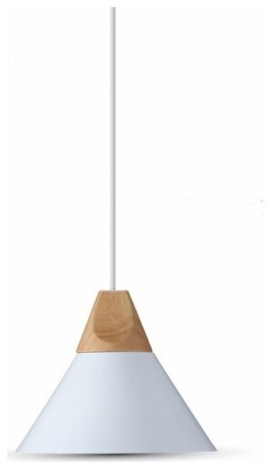 Κρεμαστό Φωτιστικό V-TAC Καπέλο Κώνος Αλουμίνιο Λευκό με Ξύλινη Βάση  και ντουί Ε27 Φ260mm 3756