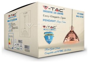 Κρεμαστό Φωτιστικό V-TAC Μεταλλικό Χρώμα Rose Gold Χαλκού και ντουί Ε27 Φ300 3710