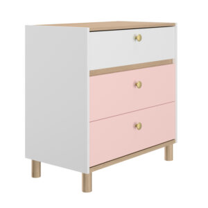 Romy συρταριέρα με 3 συρτάρια 81x45x82εκ. Λευκό / Ροζ / Blond Oak