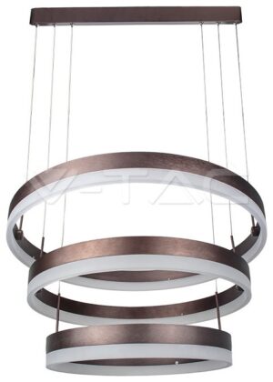 Soft Light V-TAC Κυκλικός Πολυέλαιος με τρεις δακτυλίους Καφέ 92W Dimmable Θερμό Λευκό 3991