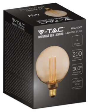 V-TAC Λάμπα LED E27 G125 Special Art Filament 4W θερμό λευκό 3000K γυαλί amber SKU: 217475