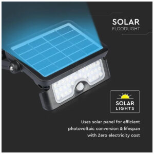 V-TAC LED Ηλιακός Προβολέας 5W 500ml 3000mAh Μαύρος με Ανιχνευτή κίνησης 180° 4000K Φως Ημέρας 8547