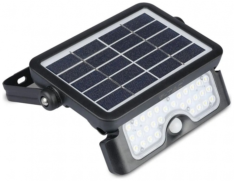 V-TAC LED Ηλιακός Προβολέας 5W 500ml 3000mAh Μαύρος με Ανιχνευτή κίνησης 180° 4000K Φως Ημέρας 8547