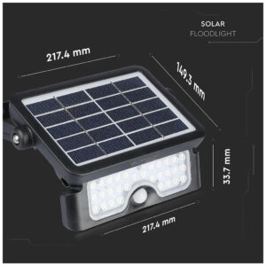 V-TAC LED Ηλιακός Προβολέας 5W 500ml 3000mAh Μαύρος με Ανιχνευτή κίνησης 180° 4000K Φως Ημέρας 8547
