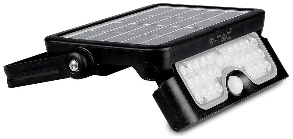V-TAC LED Ηλιακός Προβολέας 5W 500ml 3000mAh Μαύρος με Ανιχνευτή κίνησης 180° 4000K Φως Ημέρας 8547