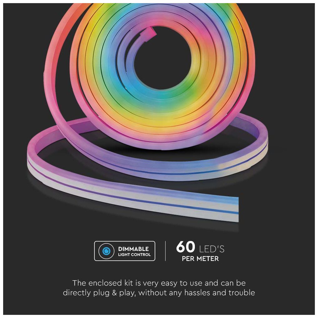 V-TAC Αδιάβροχη Ταινία Neon Flex LED Τροφοδοσίας 220V RGB Μήκους 5m και 60 LED ανά Μέτρο
