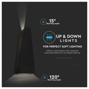 V-TAC Απλίκα Τοίχου LED 4W 230V 476lm 120° IP65 Up-Down Μαύρο Σώμα Φυσικό Λευκό 218298