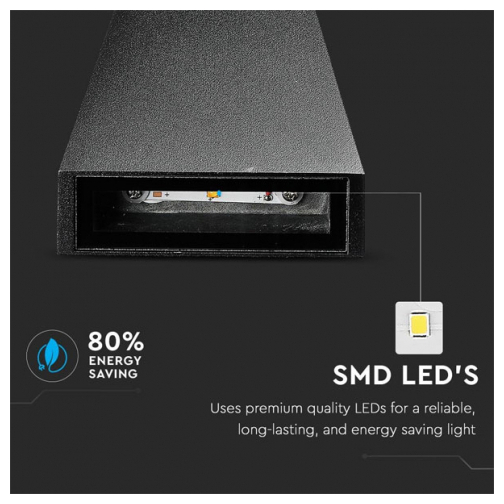 V-TAC Απλίκα Τοίχου LED 4W 230V 476lm 120° IP65 Up-Down Μαύρο Σώμα Φυσικό Λευκό 218298