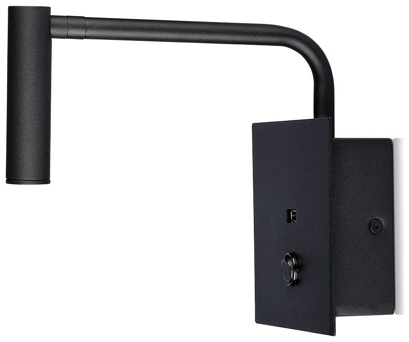 V-TAC Επιτοίχιο Φωτιστικό LED Κρεβατοκάμαρας 3W 230V 15° 150lm IP20 με Διακόπτη & Θύρα USB Ζεστό Λευκό Μαύρο 211487