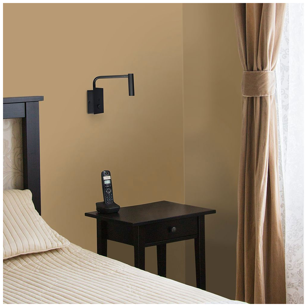 V-TAC Επιτοίχιο Φωτιστικό LED Κρεβατοκάμαρας 3W 230V 15° 150lm IP20 με Διακόπτη & Θύρα USB Ζεστό Λευκό Μαύρο 211487