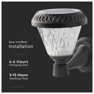 V-TAC Ηλιακό Φωτιστικό Κήπου LED 0.8W 75lm 90° Στρογγυλό IP44 Επιτοίχιο CCT 3σε1 Ζεστό+Φυσικό+Ψυχρό Λευκό Μαύρο Σώμα 93575