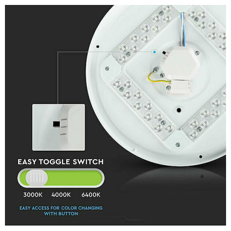V-TAC Πλαφονιέρα Οροφής LED 18W 230V 360° 1800lm IP20 Ø310x55mm Στρογγυλή Milky Cover με Διακόπτη Εναλλαγής Χρωμάτων CCT 3σε1 217605
