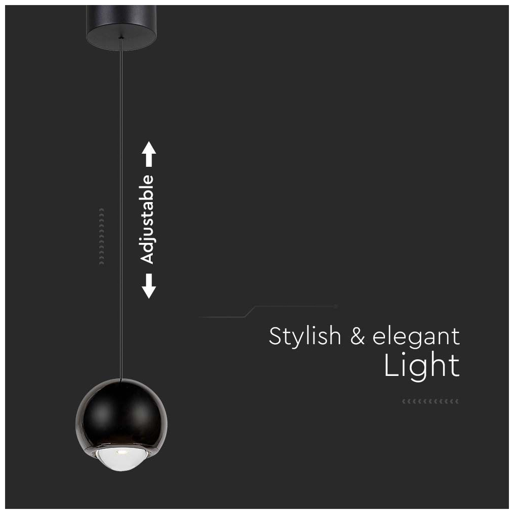 V-TAC LED κρεμαστό φωτιστικό οροφής σφαίρα 6W 3000K θερμό λευκό με μαύρο σώμα SKU: 10341