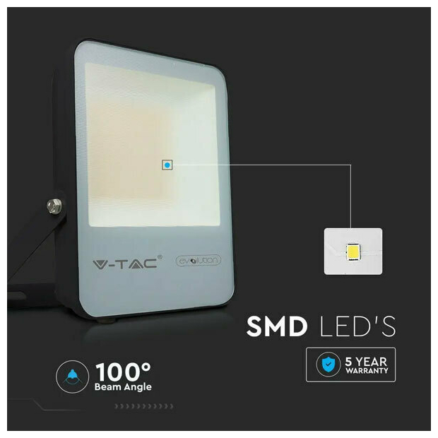 V-TAC Προβολέας LED Samsung chip 30W ψυχρό λευκό 6400K μαύρο σώμα 185lm/W Evolution 20450