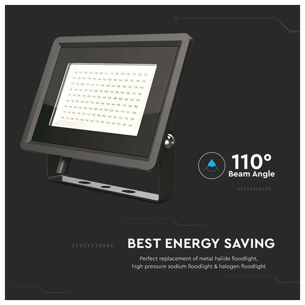 V-TAC Προβολέας LED SMD 100W 8700lm 110° IP65 F-CLASS Μαύρο Σώμα Ψυχρό Λευκό 6723