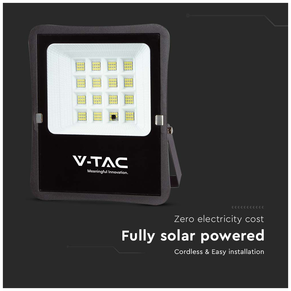 V-TAC Στεγανός Ηλιακός Προβολέας IP65 Ισχύος 15W με Τηλεχειριστήριο και Ψυχρό Λευκό Φως σε Μαύρο χρώμα 6968