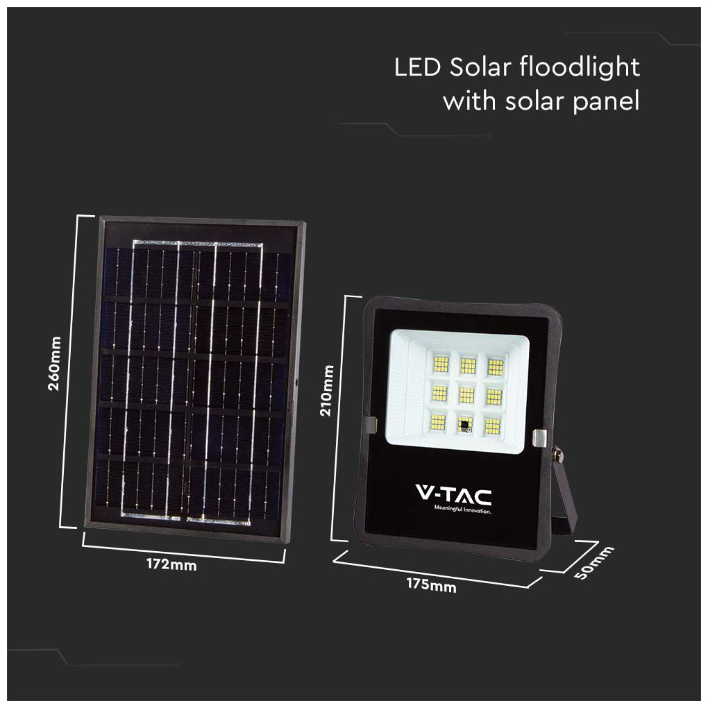 V-TAC Στεγανός Ηλιακός Προβολέας IP65 Ισχύος 6W με Τηλεχειριστήριο και Ψυχρό Λευκό Φως σε Μαύρο χρώμα 6964