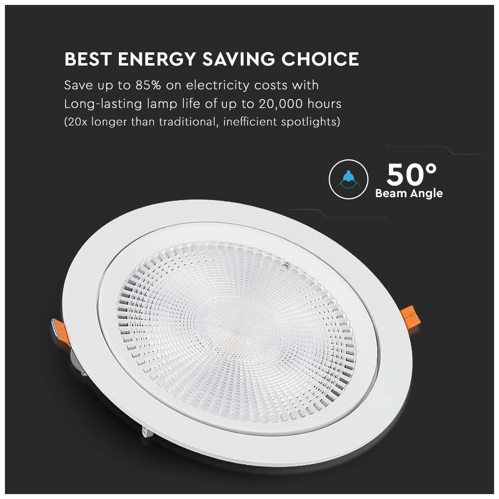 V-TAC Στρογγυλό Μεταλλικό Χωνευτό Σποτ με Ενσωματωμένο LED και Θερμό Λευκό Φως σε Λευκό χρώμα 22.5x22.5cm