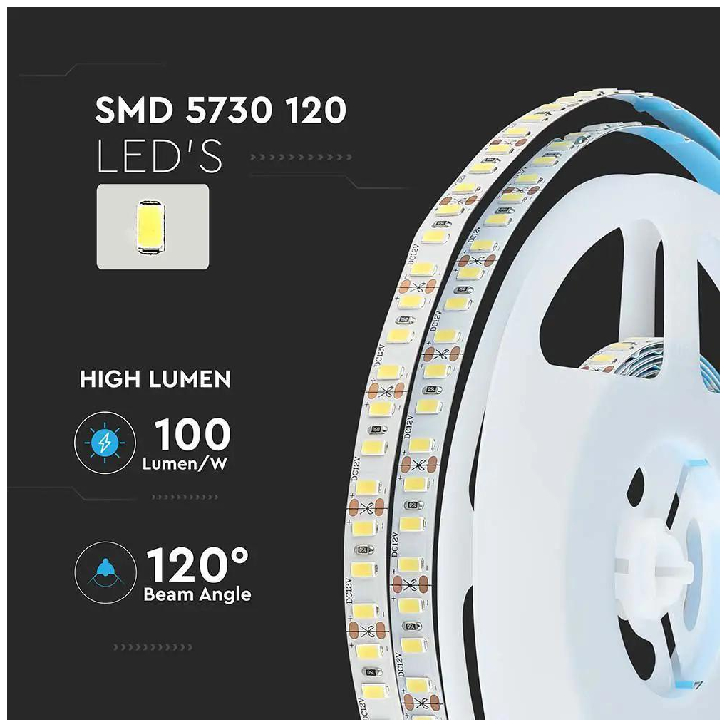 V-TAC Ταινία LED SMD 12V 20W 2000lm/m 120LEDs/m 120° IP20 Φυσικό Λευκό 212163 (5 μέτρα)