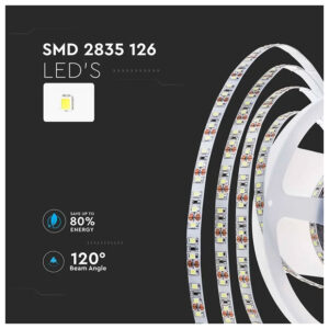 V-TAC Ταινία LED SMD 24V 8W 1100lm/m 126LEDs/m 120° IP20 Φυσικό Λευκό 212594 (5 μέτρα)