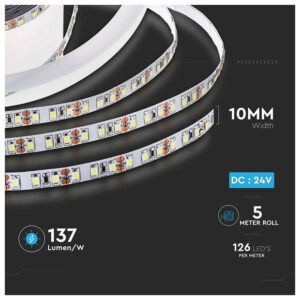 V-TAC Ταινία LED SMD 24V 8W 1100lm/m 126LEDs/m 120° IP20 Φυσικό Λευκό 212594 (5 μέτρα)