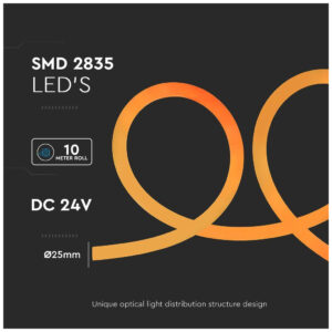 V-TAC Ταινία Neon Flex LED 12W με Πορτοκαλί Φως Μήκους 10m 24V 360° Amber 6873