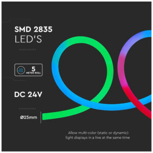 V-TAC Ταινία Neon Flex LED Τροφοδοσίας 24V RGB Μήκους 10m