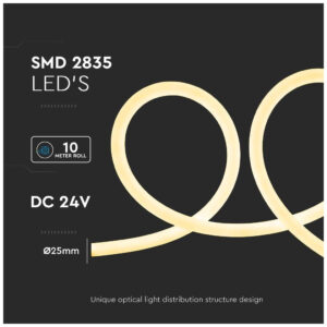 V-TAC Ταινία Neon Flex LED Τροφοδοσίας 24V με Θερμό Λευκό Φως Μήκους 10m