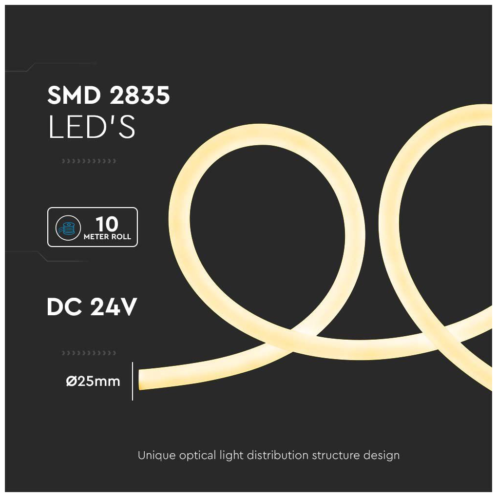 V-TAC Ταινία Neon Flex LED Τροφοδοσίας 24V με Θερμό Λευκό Φως Μήκους 10m