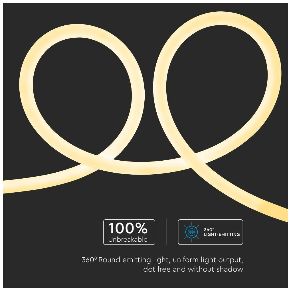 V-TAC Ταινία Neon Flex LED Τροφοδοσίας 24V με Θερμό Λευκό Φως Μήκους 10m