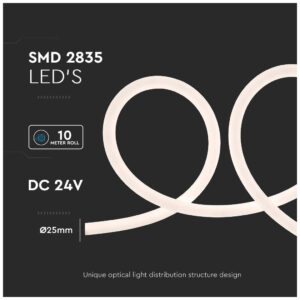 V-TAC Ταινία Neon Flex LED Τροφοδοσίας 24V με Φυσικό Λευκό Φως Μήκους 10m