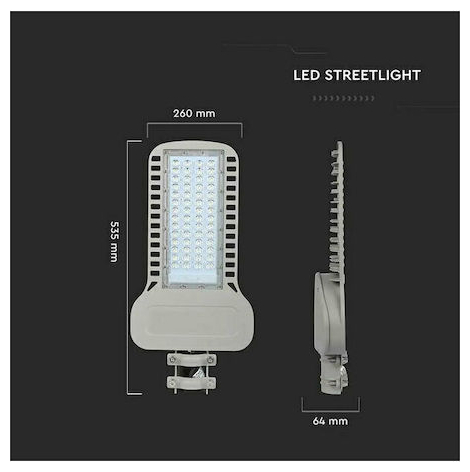 V-TAC Φωτιστικό Δρόμου LED SLIM 150W 120° 20300lm Samsung Chip Φυσικό Λευκό Γκρι Σώμα IP65 21962