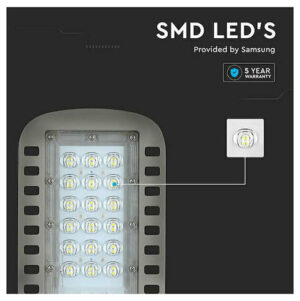 V-TAC Φωτιστικό Δρόμου LED SLIM 30W 120° 4050lm Samsung Chip Φυσικό Λευκό Γκρι Σώμα IP65 21956