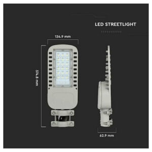 V-TAC Φωτιστικό Δρόμου LED SLIM 30W 120° 4050lm Samsung Chip Φυσικό Λευκό Γκρι Σώμα IP65 21956