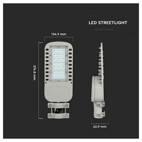 V-TAC Φωτιστικό Δρόμου LED SLIM 30W 120° 4050lm Samsung Chip Φυσικό Λευκό Γκρι Σώμα IP65 21956