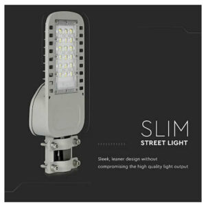 V-TAC Φωτιστικό Δρόμου LED SLIM 30W 120° 4050lm Samsung Chip Ψυχρό Λευκό Γκρι Σώμα IP65 21957