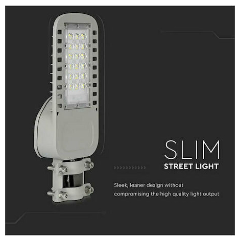 V-TAC Φωτιστικό Δρόμου LED SLIM 30W 120° 4050lm Samsung Chip Ψυχρό Λευκό Γκρι Σώμα IP65 21957