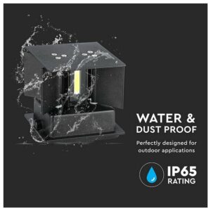 V-TAC Επιτοίχιο Φωτιστικό LED 5W 230V 5°-120° 700lm IP65 Τετράγωνο Up-Down Μαύρο 3000Κ Θερμό Λευκό 217078