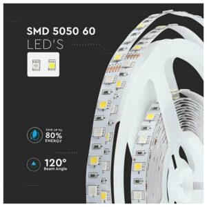 V-TAC Ταινία LED SMD 12V 8W 357lm/m 60LEDs/m 120° IP20 RGB + Φυσικό Λευκό 212552 (5 μέτρα).
