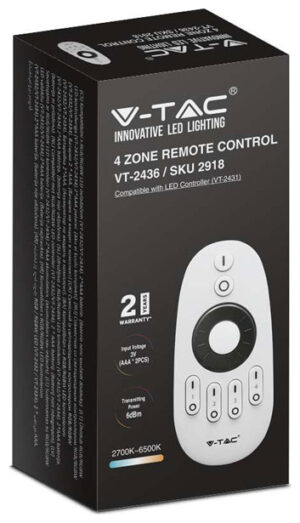 V-TAC Ασύρματο Τηλεχειριστήριο 4 Ζωνών για Ταινίες LED Άσπρο 2918