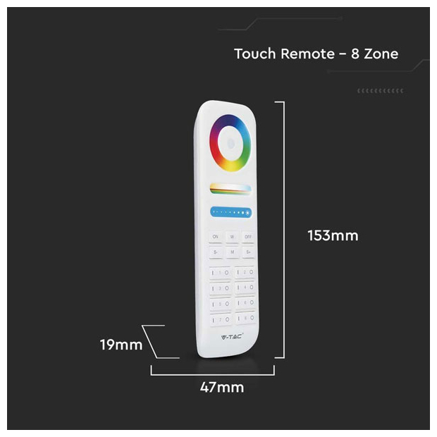 V-TAC Ασύρματο Τηλεχειριστήριο Αφής 8 Ζωνών για Ταινίες LED Άσπρο 2921