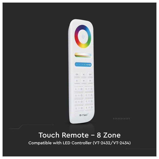 V-TAC Ασύρματο Τηλεχειριστήριο Αφής 8 Ζωνών για Ταινίες LED Άσπρο 2921